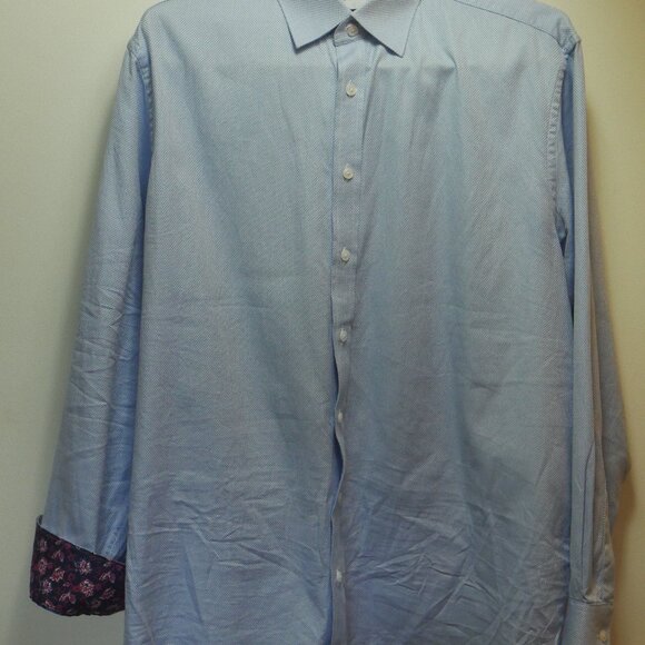 Charles Tyrwhitt Custom Light Blue Dress Shirt with Floral Trim Details - Picture 3 of 14